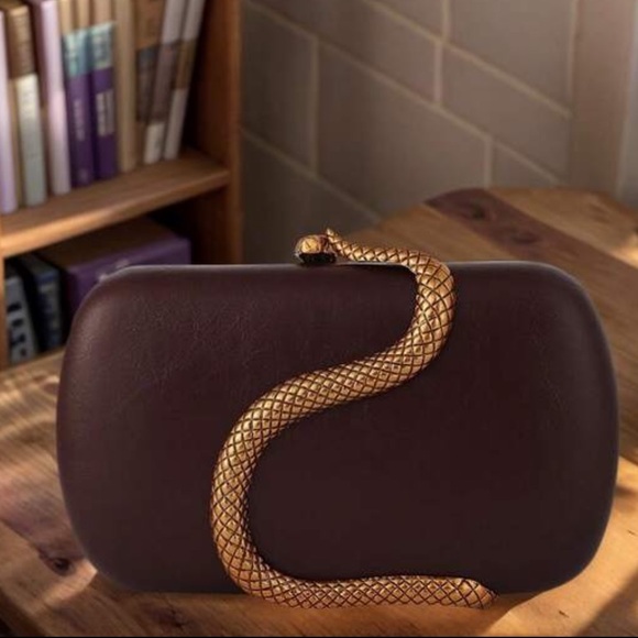Elegant Brown Clutch with Gold Snake Accent